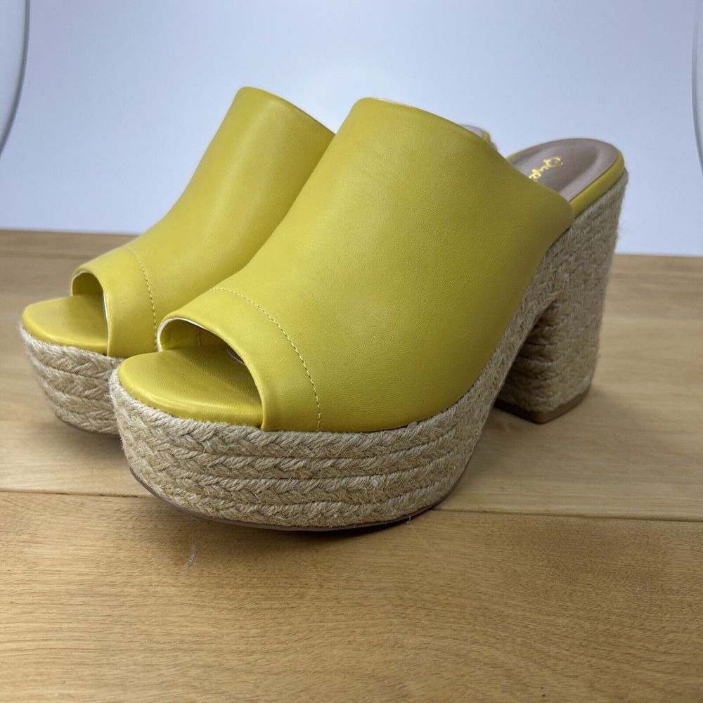 Qupid Yellow Jute  Heels US‎ 10 Casual Clubbing Faux Leather Chunky Platform